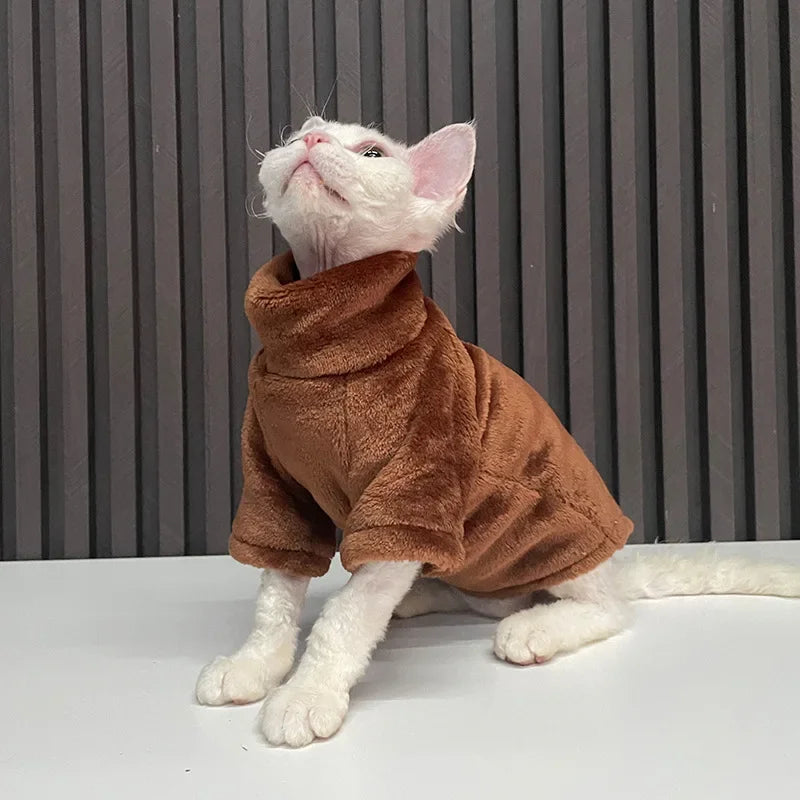 Cat Sweater Coat Turtleneck Winter Warm Cat Clothes Soft Fluff Pullover Sweater