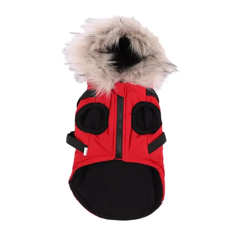 Winter Pet Dog  Jacket With Harness Warm Dog Clothes Waterproof Hooded Coat