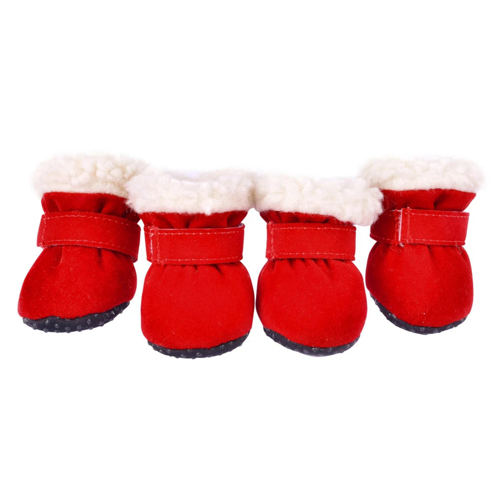 4Pcs Pet Dog Snow Boots Autumn Winter Warm Plush Dog Shoes for Small Medium Dogs Cats S-L Soft with Non-Slip Soles