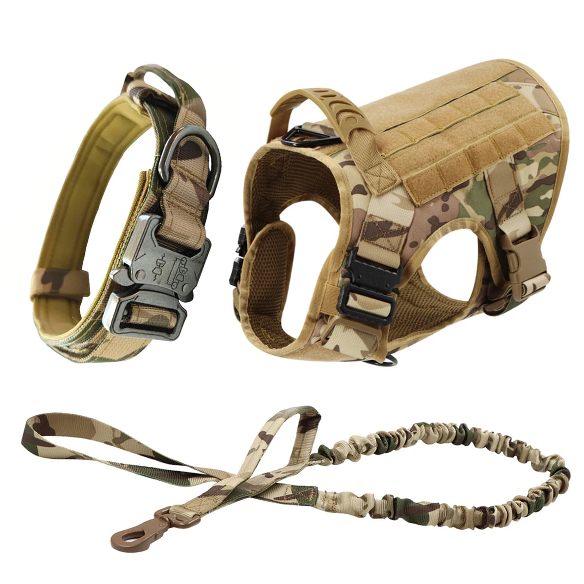 Tactical Dog Harness Leash Collar Molle Pouches for Medium Large Dogs Training Military Pet Vest Adjustable Service Dog Harness