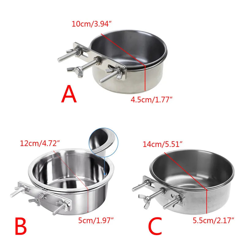 Pet Bowl Can Hang Stationary Dog Cage Bowls Stainless Steel Dog Cats Hanging Bowls Durable Puppy Kitten Feeder Water Food Bowl