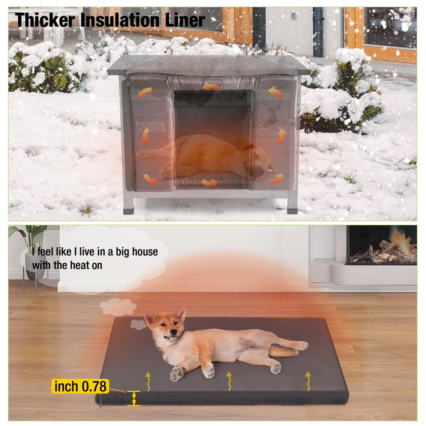 Insulated Wooden Cat House with Soft Liner | Waterproof Roof