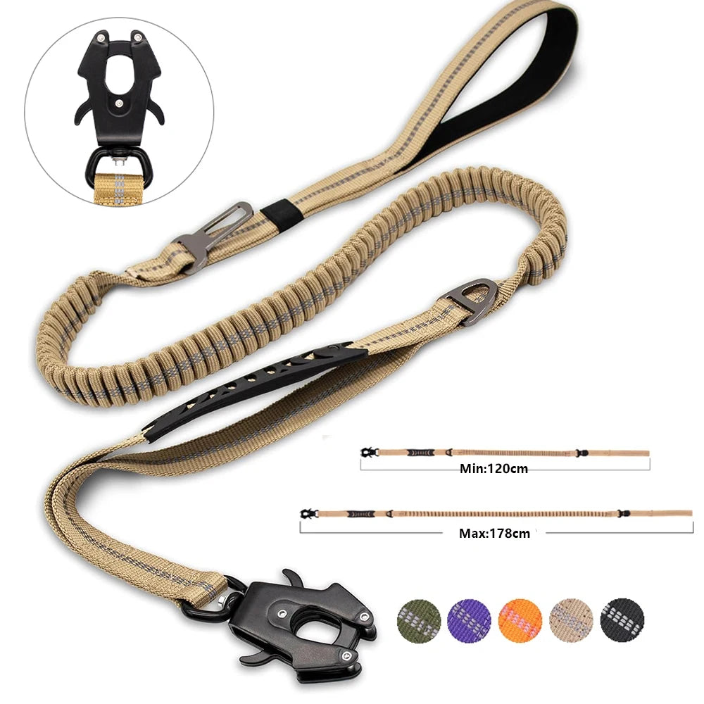 Reflective Shock Absorbing Pet Leash Large Dogs Heavy Duty Tactical Bungee Dog Leash No Pull Dog Leash