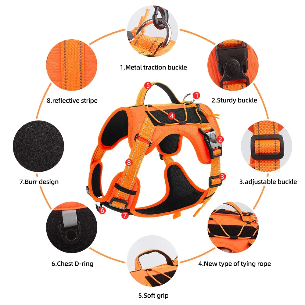 Pet Harness Multi Functional Nylon Reflective Dog Harness Adjustable