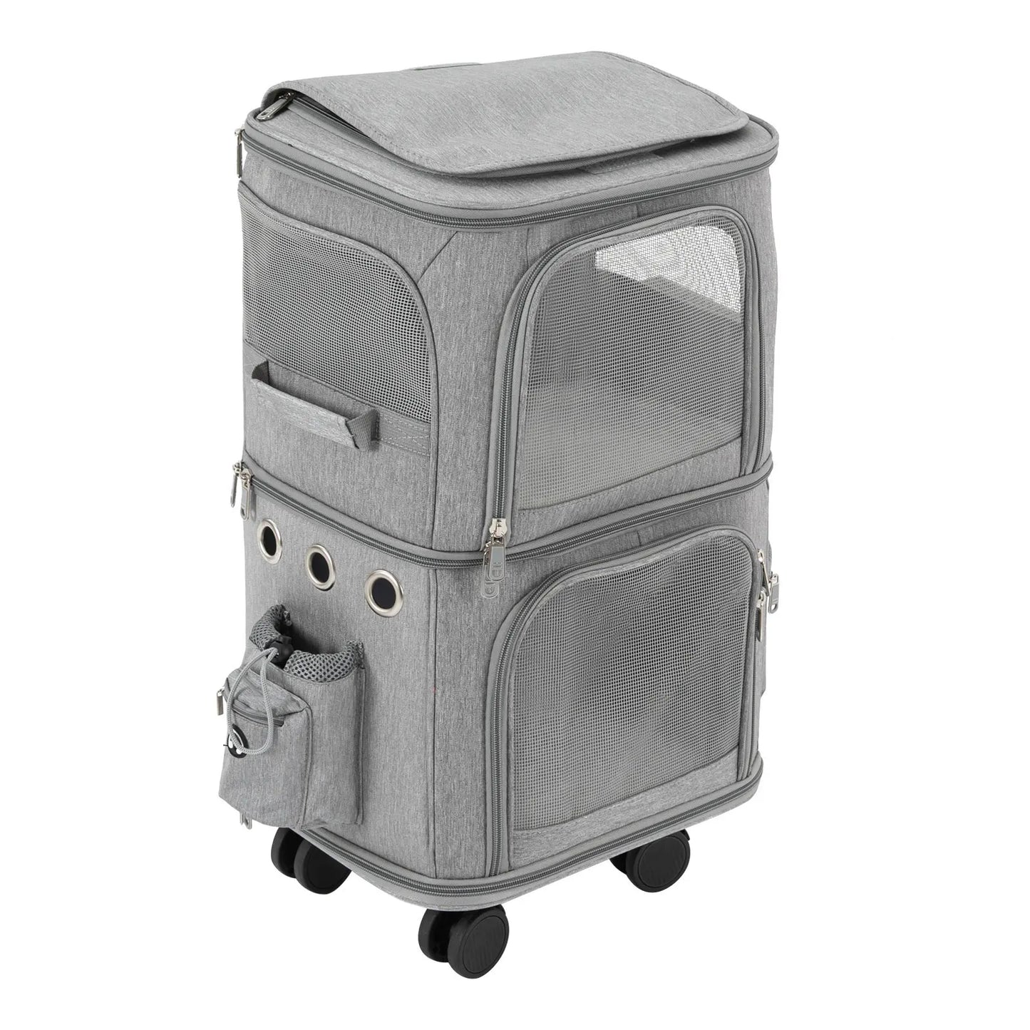 Cat Carrier Double-Compartment Pet Rolling Carrier with Wheels Super Ventilated Design,Ideal for Traveling Camping