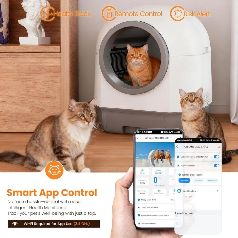 Automatic Self-Cleaning Cat Litter Box with Odor Control Infrared Sensor Sleep Mode and Remote App Control. Customized