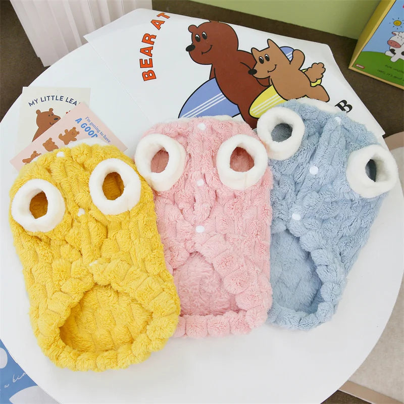 Plush Cat Puppy Button Jacket with Buckle Warm Winter Pet Clothes Cartoon Bear Print Kitten Coat Sphynx Clothing ropa para gato