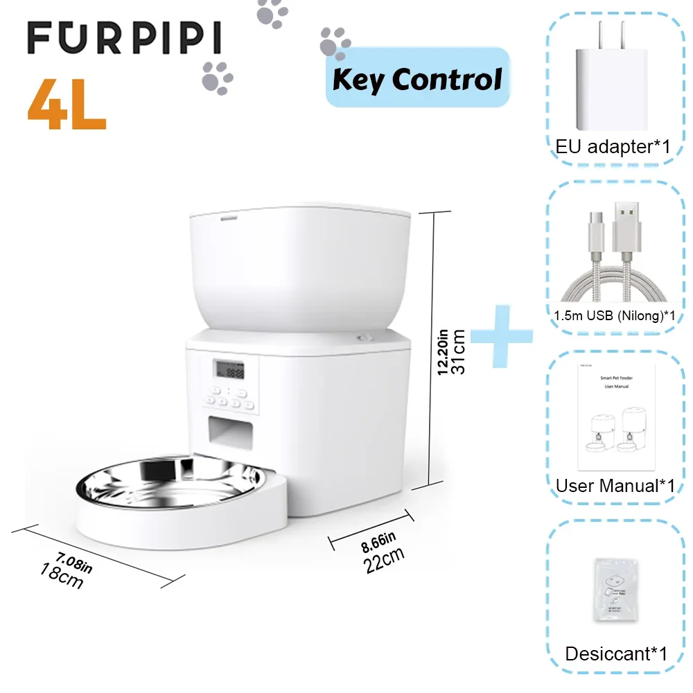Furpipi 4L/8L Automatic Cat Feeder with Key Control Furpipi Manufacture User-Friendly Time Setting Feeder for Pets Dogs Cats