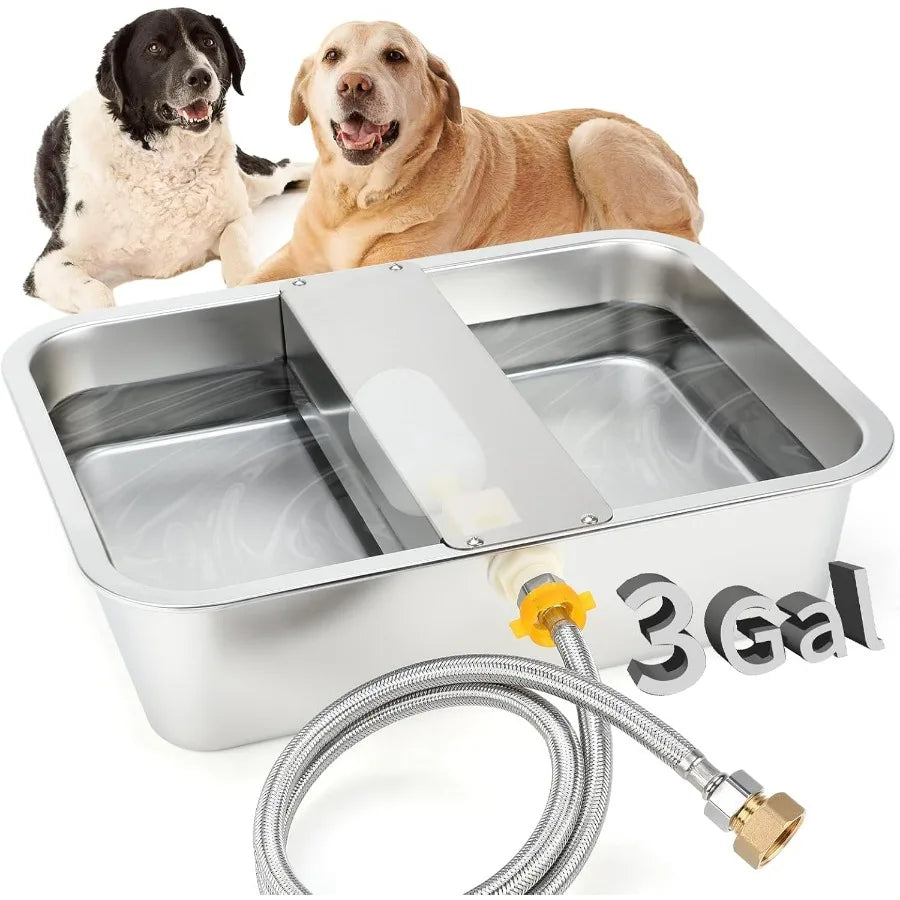 3 Gal Automatic Dog Water Dispenser for Large Dogs Stainless Steel Outdoor Water Bowl Large Breed Self Filling Dog Waterer Feed