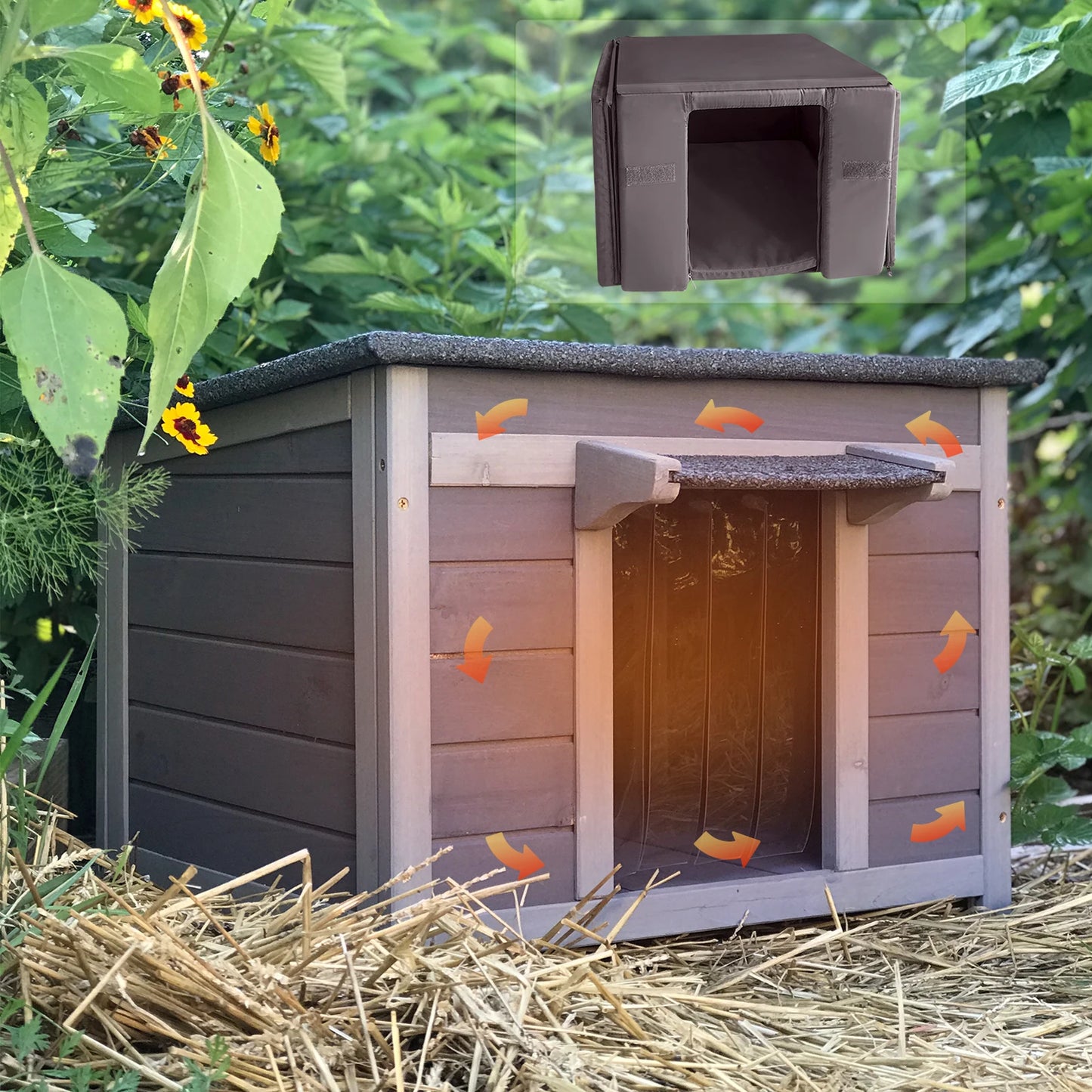 Insulated Wooden Cat House with Soft Liner | Waterproof Roof