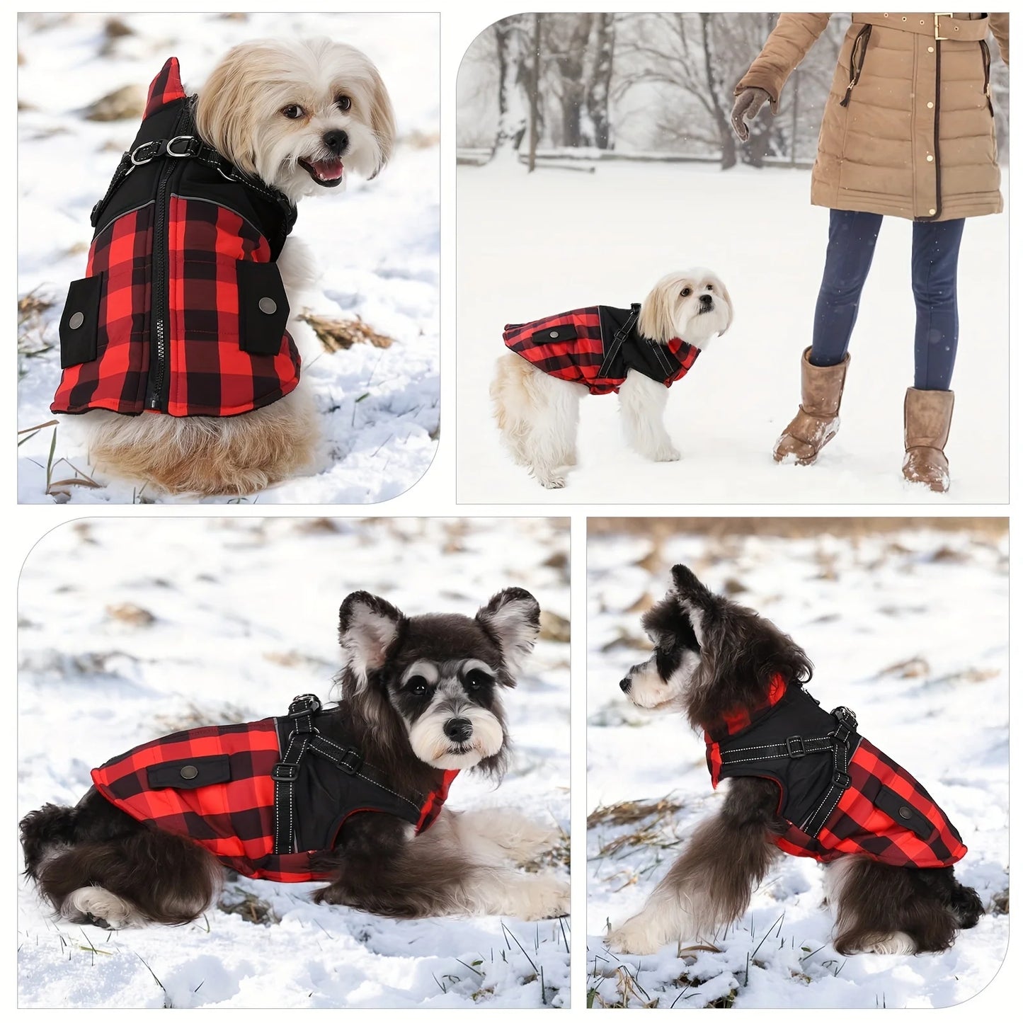 Plaid Thick Padded Jacket With Harness For Cold Weather, Windproof