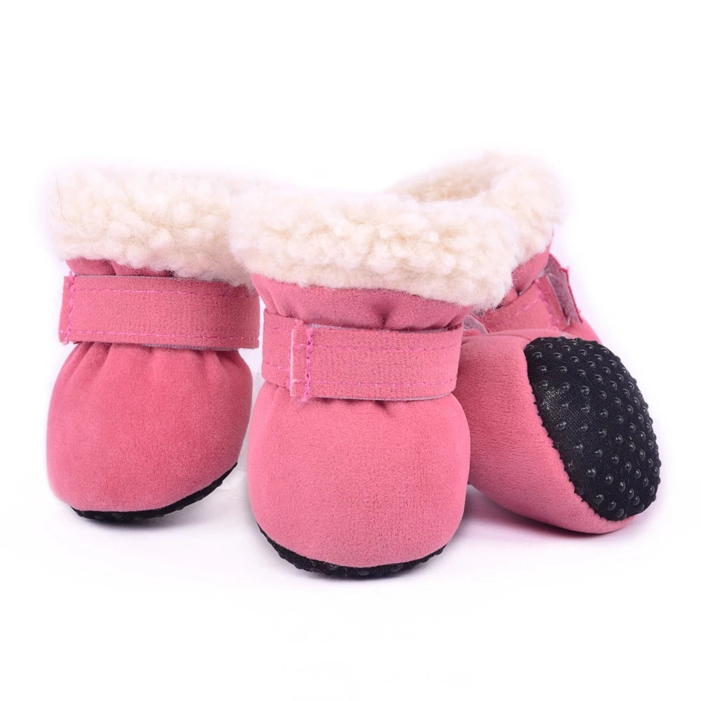 4Pcs Pet Dog Snow Boots Autumn Winter Warm Plush Dog Shoes for Small Medium Dogs Cats S-L Soft with Non-Slip Soles