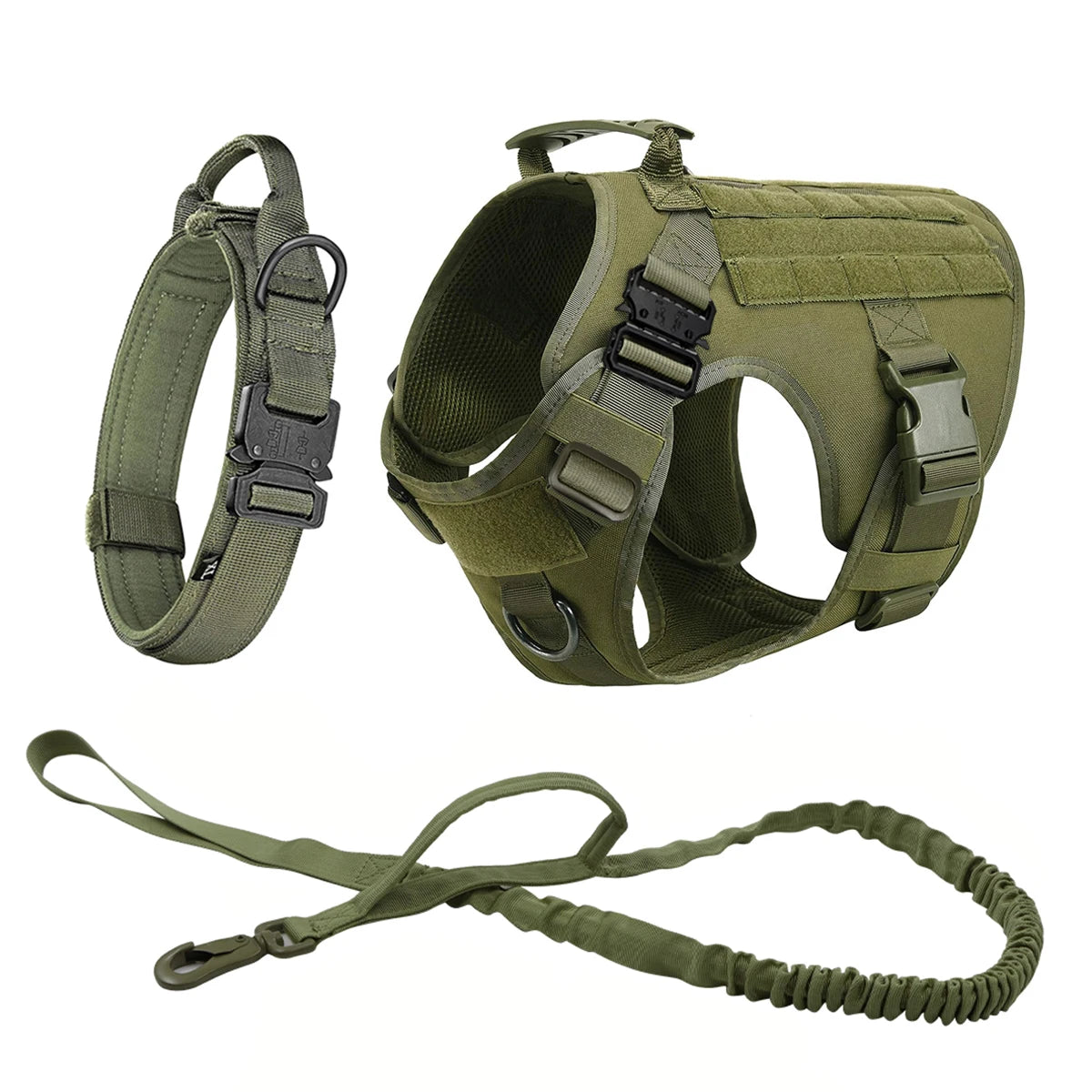 Tactical Dog Harness Leash Collar Molle Pouches for Medium Large Dogs Training Military Pet Vest Adjustable Service Dog Harness