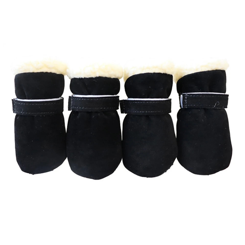 4Pcs Pet Dog Snow Boots Autumn Winter Warm Plush Dog Shoes for Small Medium Dogs Cats S-L Soft with Non-Slip Soles