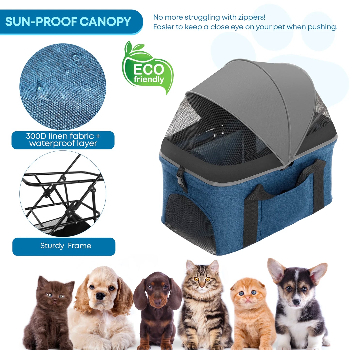 3 in 1 Pet Stroller For Dogs Cats Lightweight And Foldable Bag Detachable External Push Dog Walking Detachable Carrying