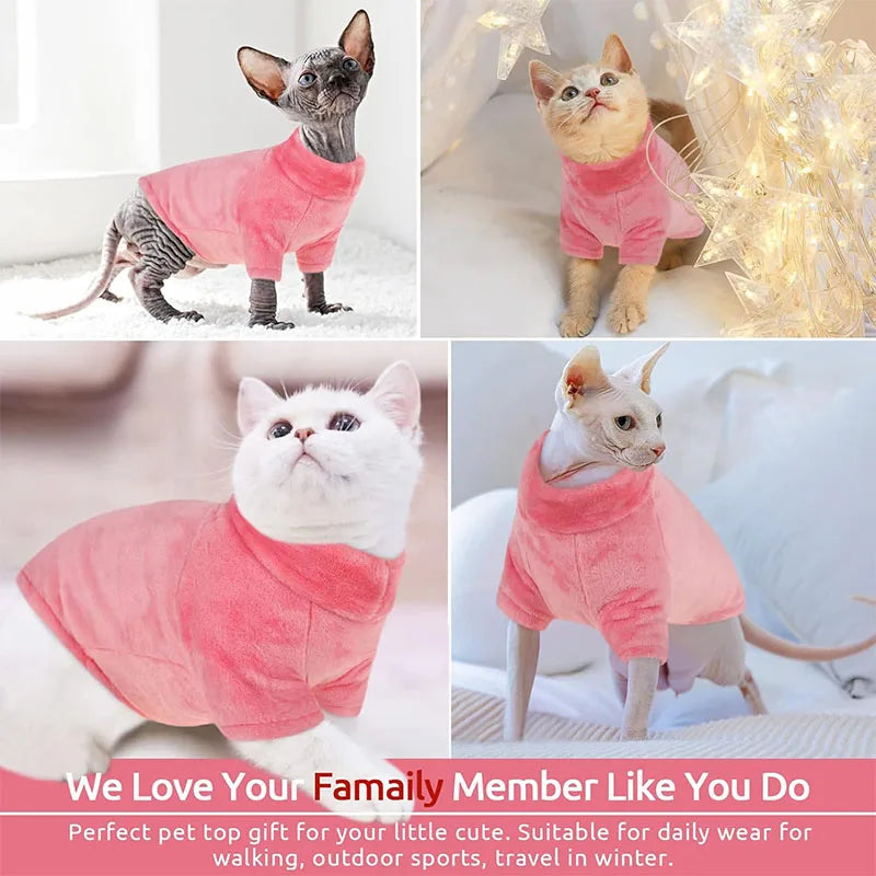 Cat Sweater Coat Turtleneck Winter Warm Cat Clothes Soft Fluff Pullover Sweater