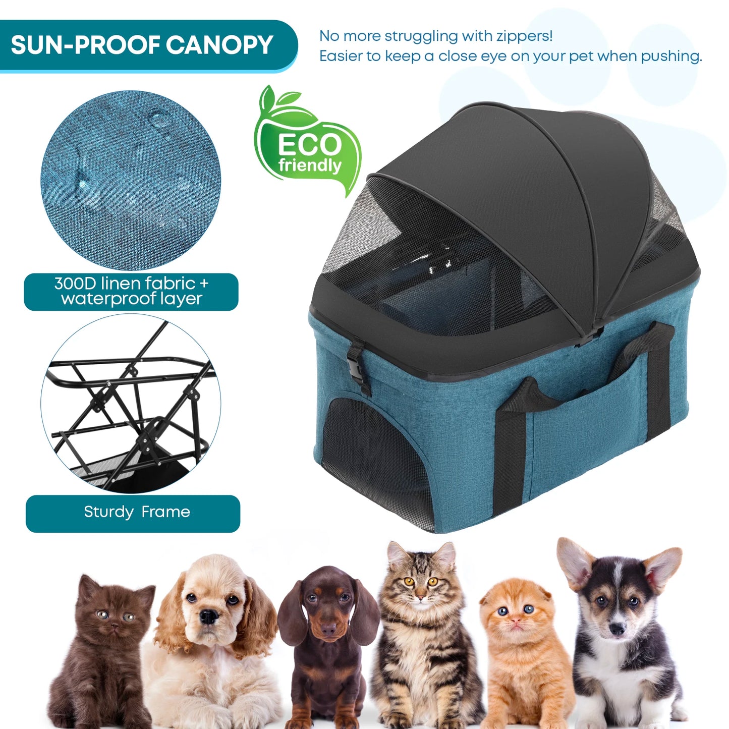 3 in 1 Pet Stroller For Dogs Cats Lightweight And Foldable Bag Detachable External Push Dog Walking Detachable Carrying