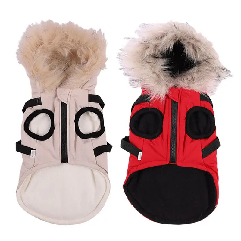 Winter Pet Dog  Jacket With Harness Warm Dog Clothes Waterproof Hooded Coat