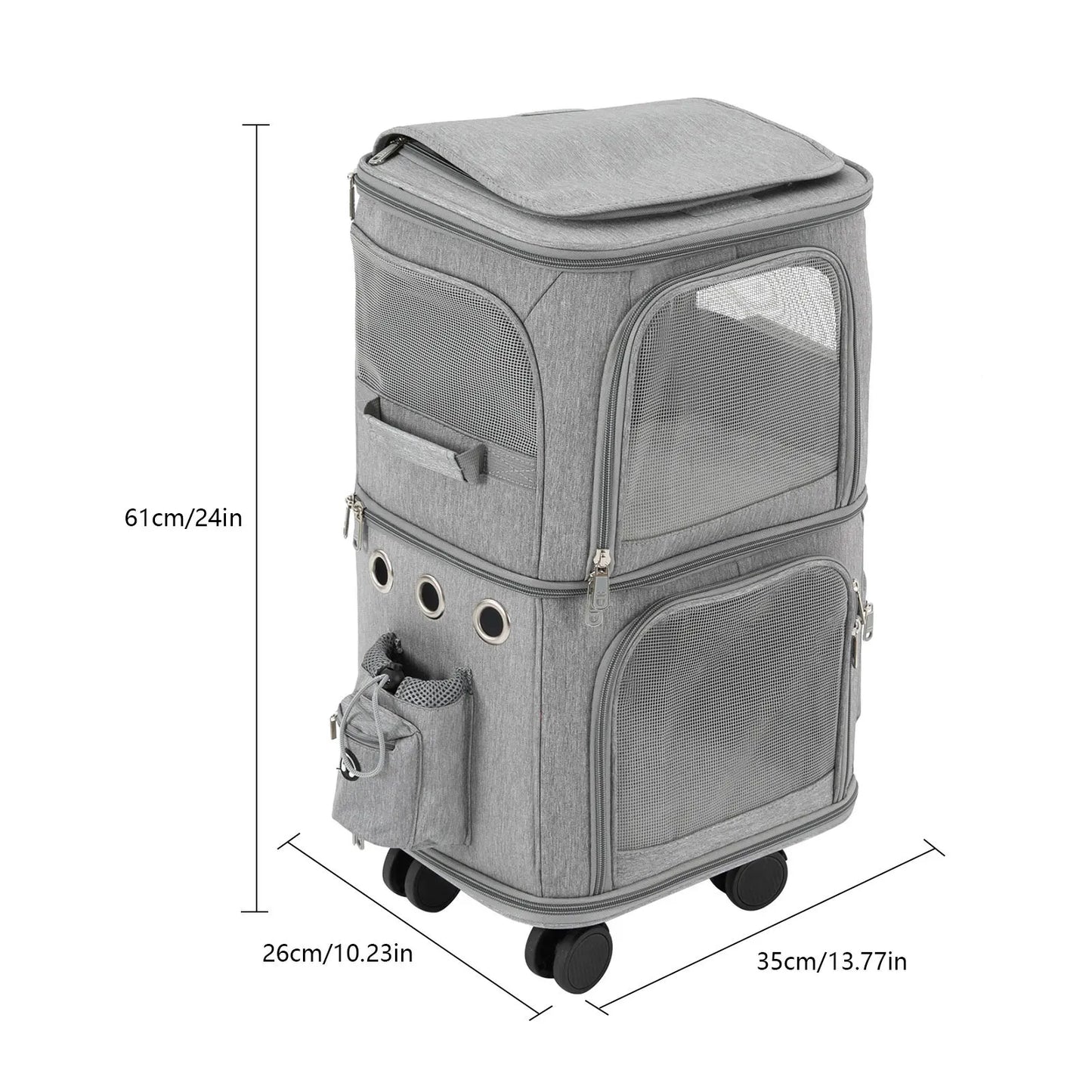Cat Carrier Double-Compartment Pet Rolling Carrier with Wheels Super Ventilated Design,Ideal for Traveling Camping