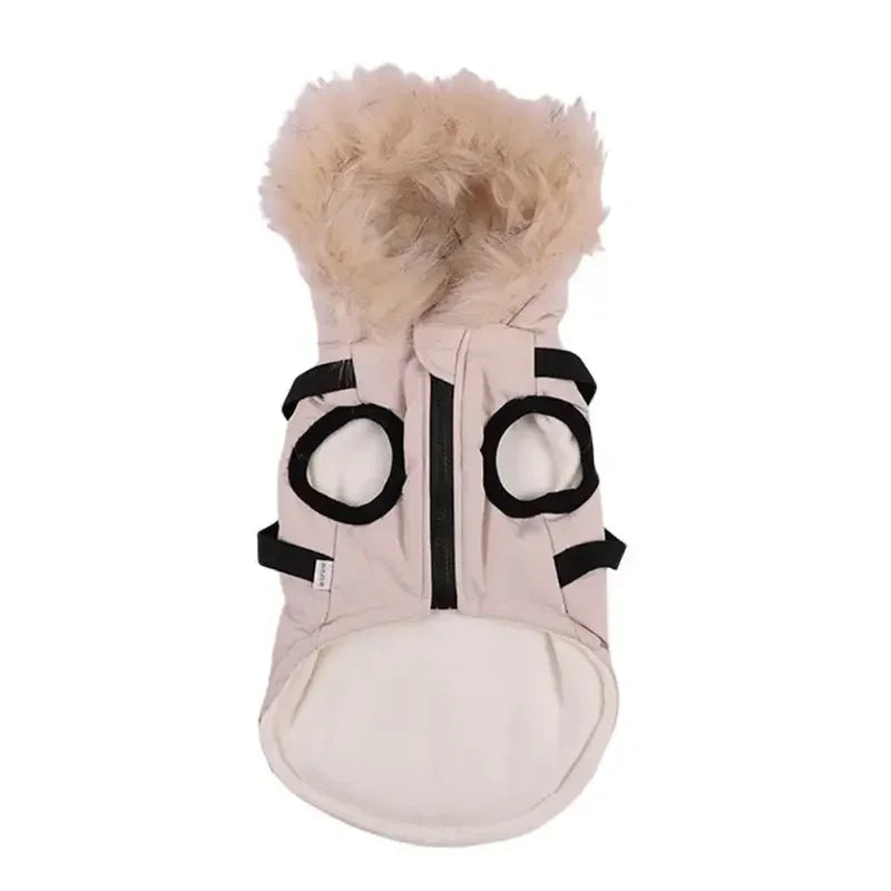 Winter Pet Dog  Jacket With Harness Warm Dog Clothes Waterproof Hooded Coat