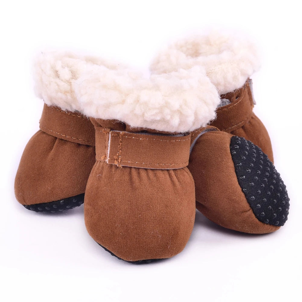 4Pcs Pet Dog Snow Boots Autumn Winter Warm Plush Dog Shoes for Small Medium Dogs Cats S-L Soft with Non-Slip Soles