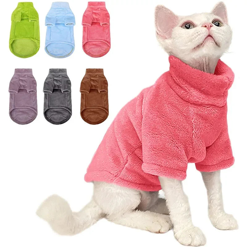 Cat Sweater Coat Turtleneck Winter Warm Cat Clothes Soft Fluff Pullover Sweater