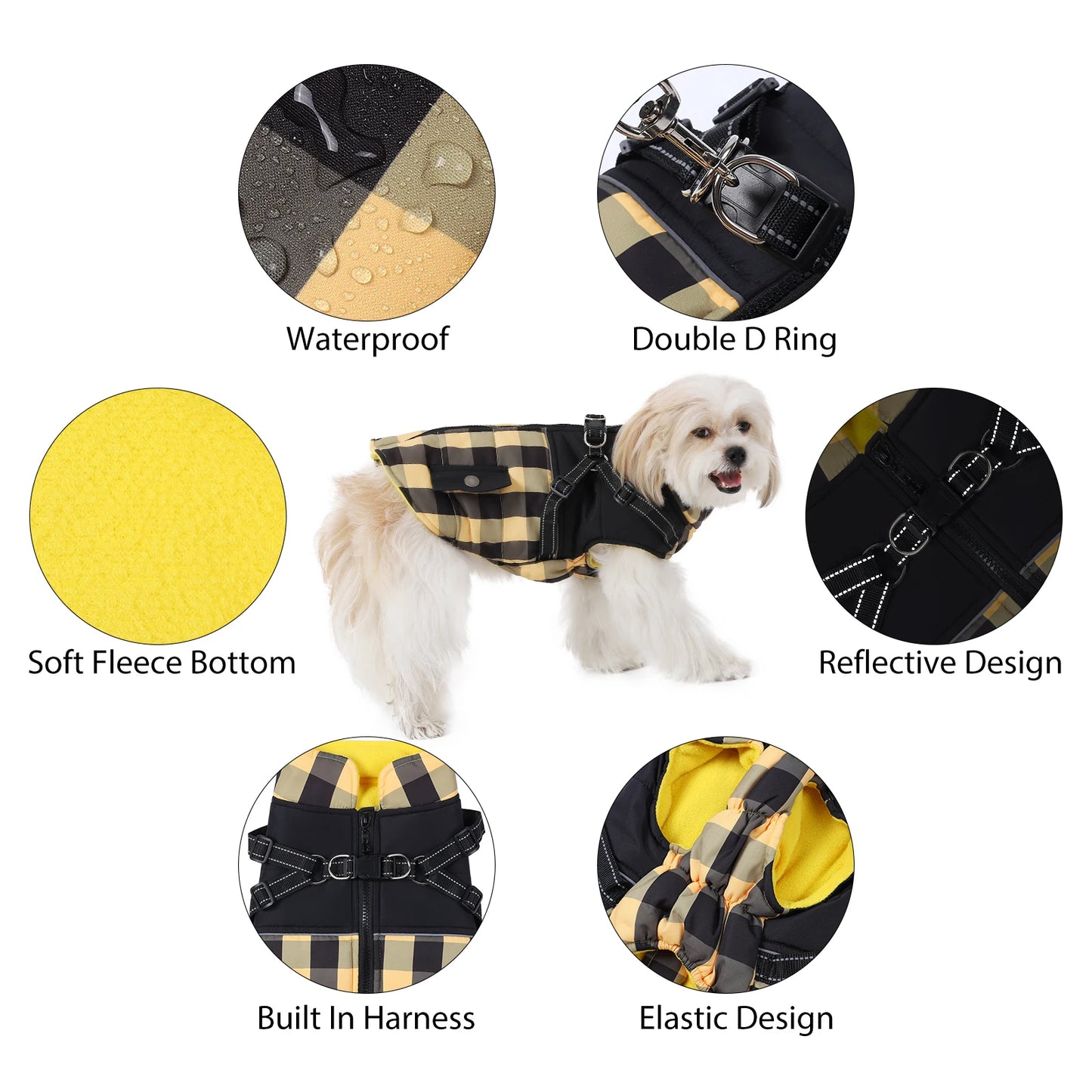 Plaid Thick Padded Jacket With Harness For Cold Weather, Windproof