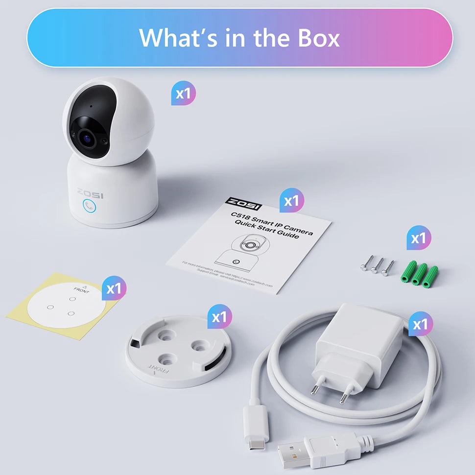 ZOSI C518 Indoor Pan/Tilt Smart Security IP Camera 2K 360° Pet Monitor AI Tracking 2.4G/5G WiFi Surveillance Camera