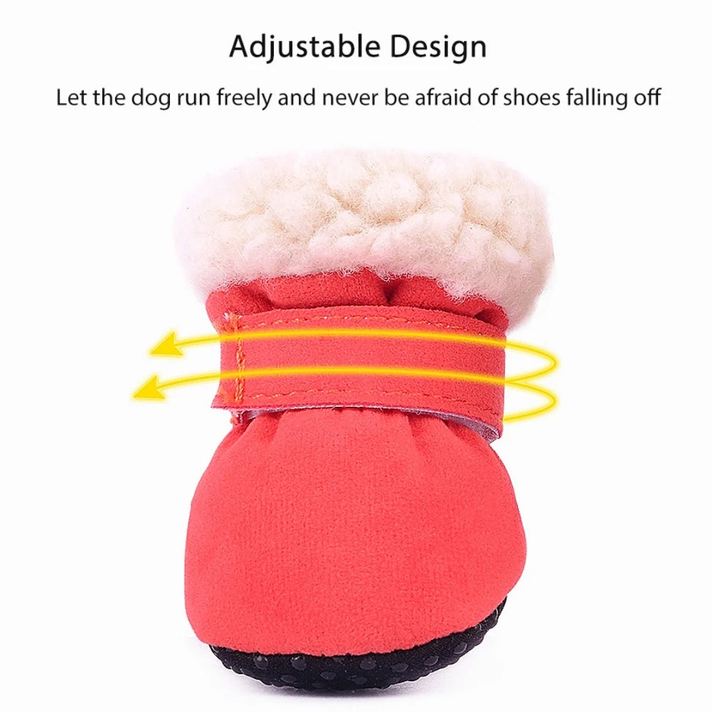 4Pcs Pet Dog Snow Boots Autumn Winter Warm Plush Dog Shoes for Small Medium Dogs Cats S-L Soft with Non-Slip Soles