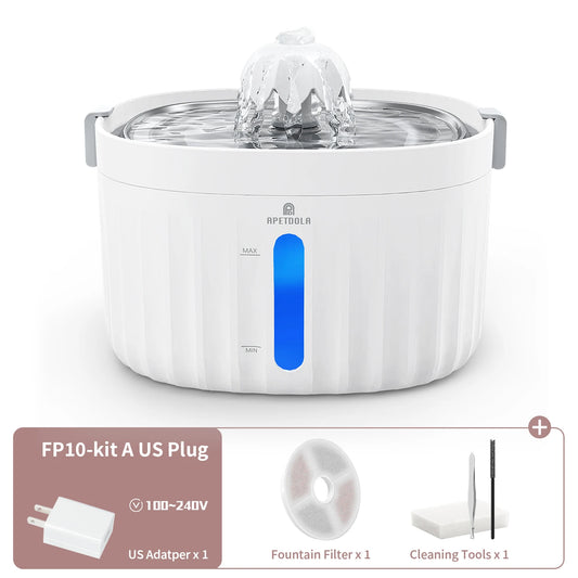 APETDOLA Cat Water Fountain Automatic Pet Water Dispenser for Cats Dogs with Stainless Steel Tray 6-level Filtering System fp10