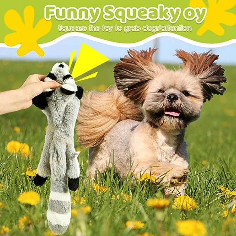 10 Pack Squeaky Plush Dog Toys No Stuffing Crinkle Chew Toys for Small Medium Large Breeds Durable Squirrel Raccoon Skunk Anima