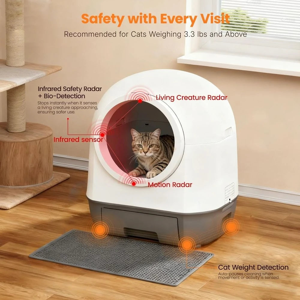 Automatic Self-Cleaning Cat Litter Box with Odor Control Infrared Sensor Sleep Mode and Remote App Control. Customized