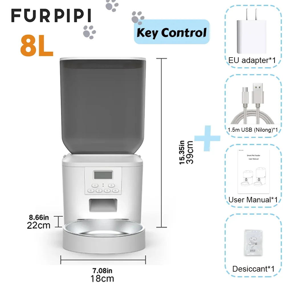 Furpipi 4L/8L Automatic Cat Feeder with Key Control Furpipi Manufacture User-Friendly Time Setting Feeder for Pets Dogs Cats