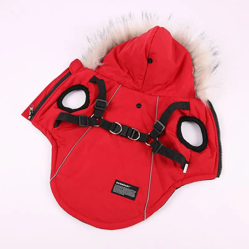 Winter Pet Dog  Jacket With Harness Warm Dog Clothes Waterproof Hooded Coat